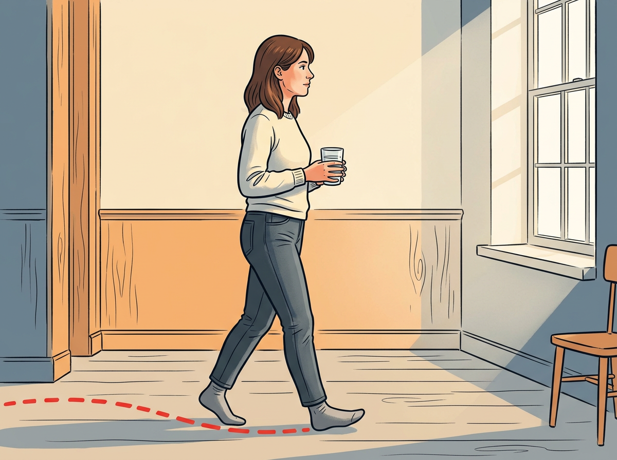 5: HOLD through the middle stretch with slow steps or still sitting.