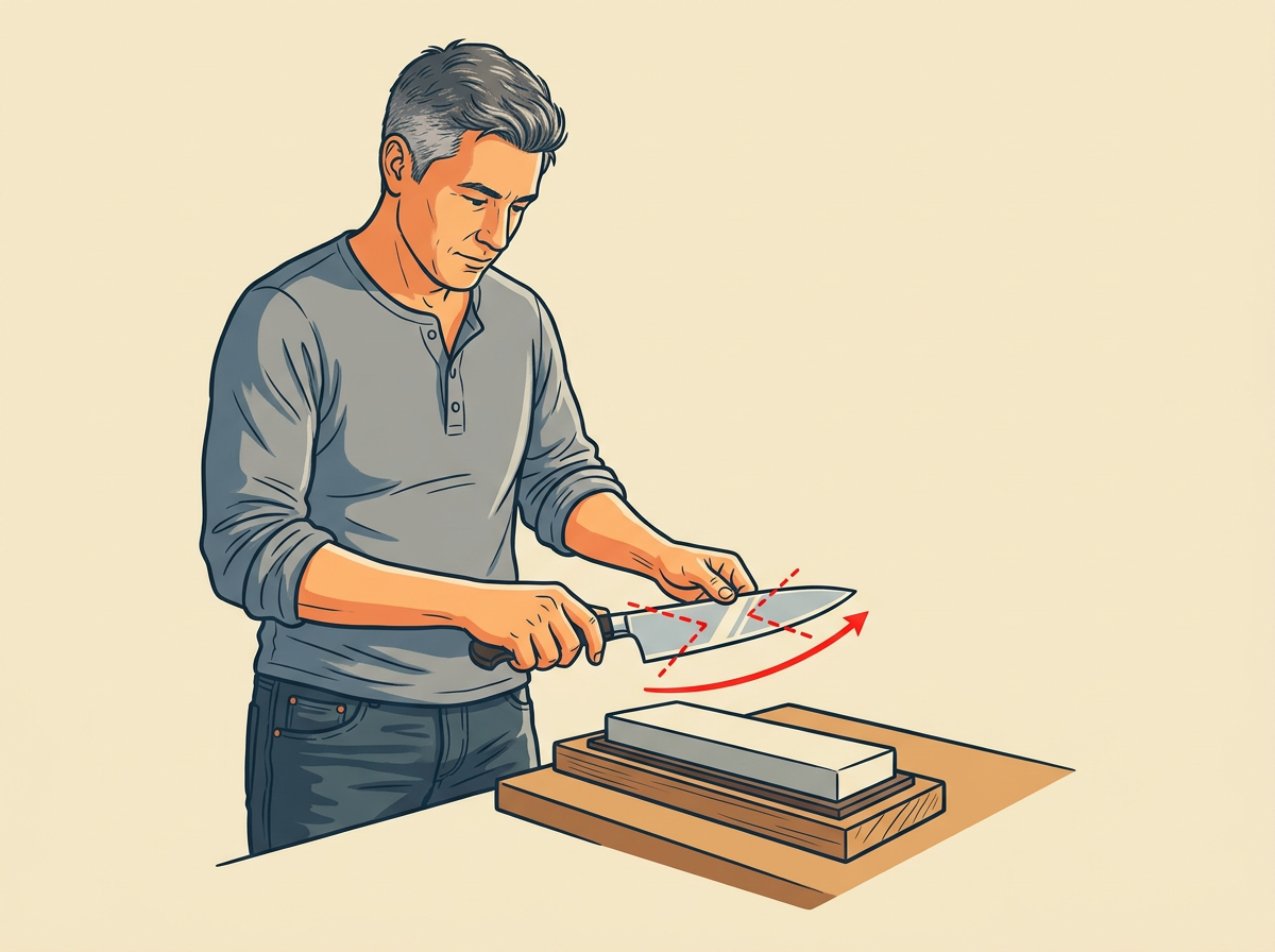 4: FLIP the knife and match the same angle on the second face with the same heel-to-tip path.