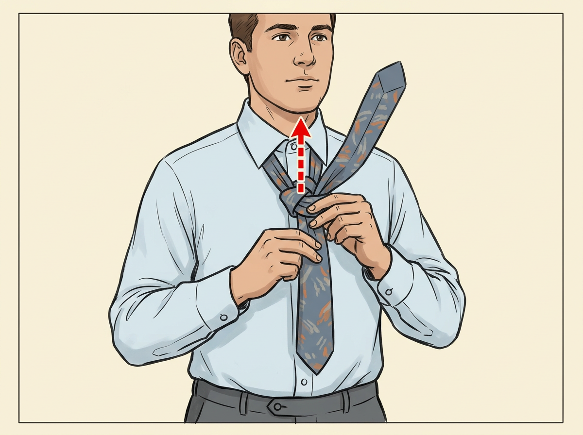 LIFT the wide end straight up through the neck loop from underneath.
