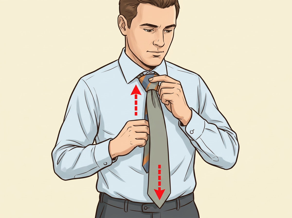 SLIDE the knot up to your collar by pulling the wide end and pinching the knot.
