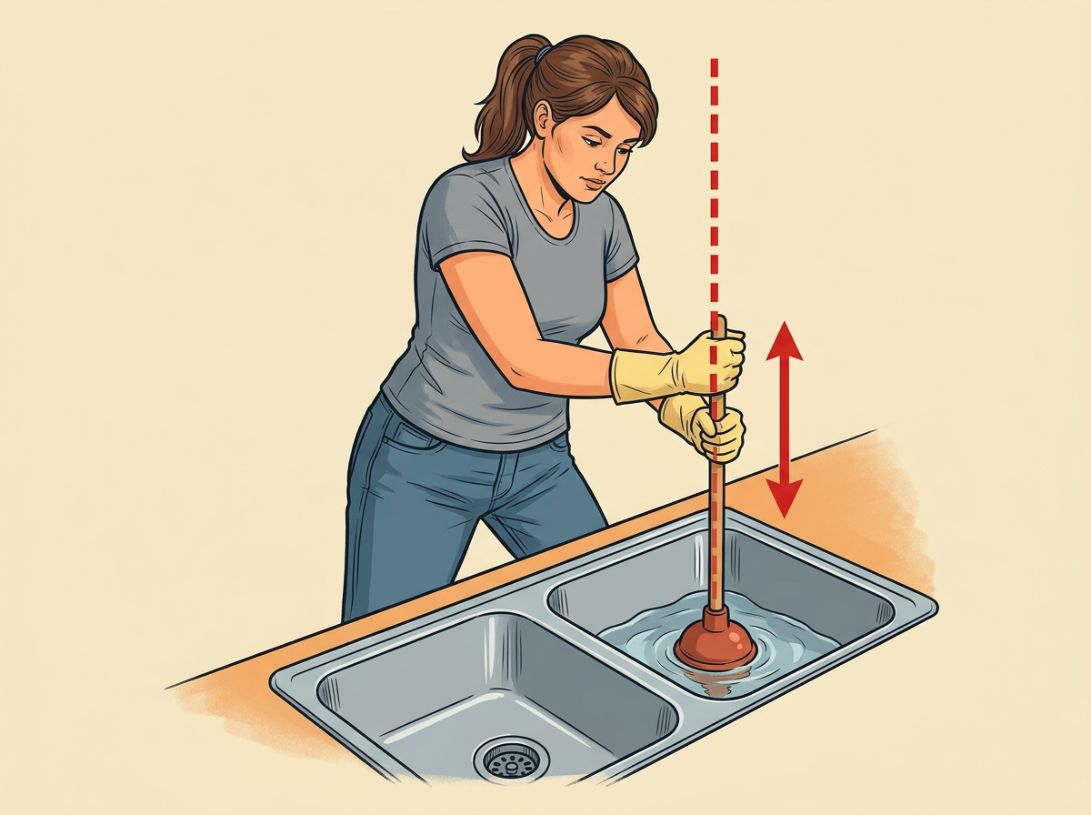 4: PLUNGE straight up and down ten times with the cup tight over the drain.