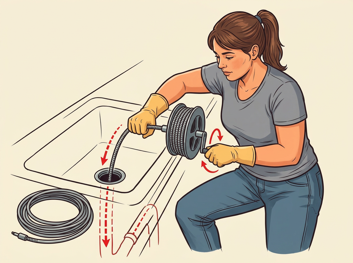 6: FEED the snake cable into the drain until you meet resistance, then crank clockwise.