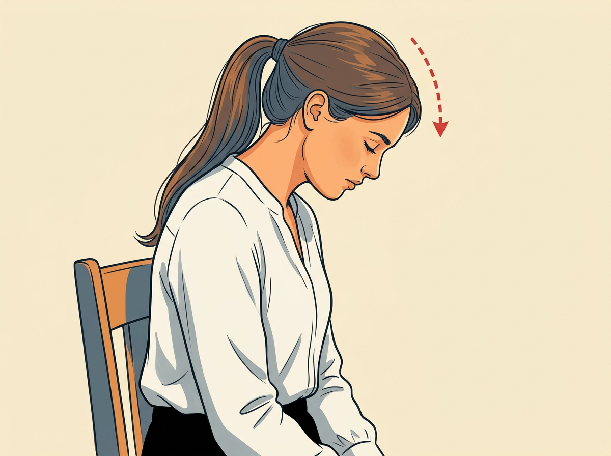 3: BOW your head slightly and close your eyes or rest them on one plain spot.