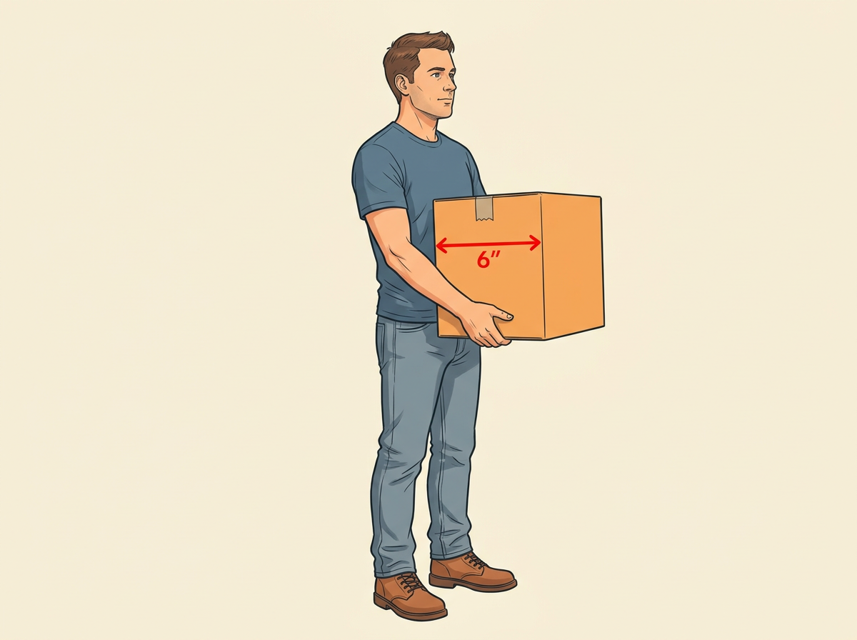HOLD the box snug against your torso no more than six inches away.