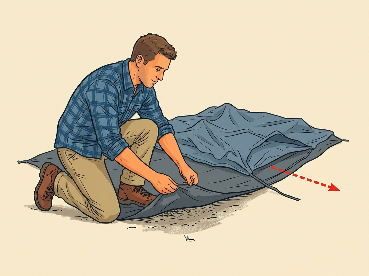 2: SPREAD the footprint first, then the tent body on top with the door aimed away from the wind.