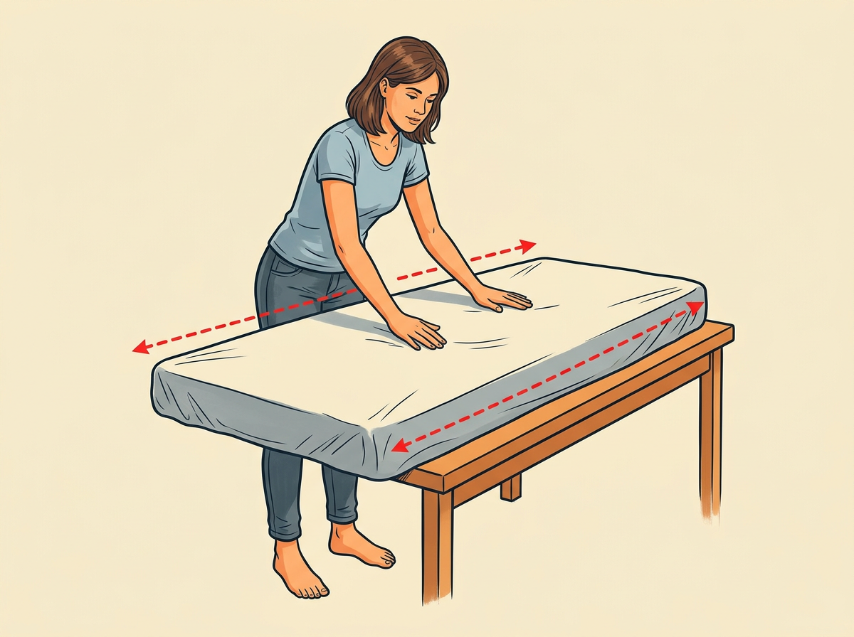 5: LAY the sheet on the table, bundle corner at the top, and smooth it into a long rectangle.