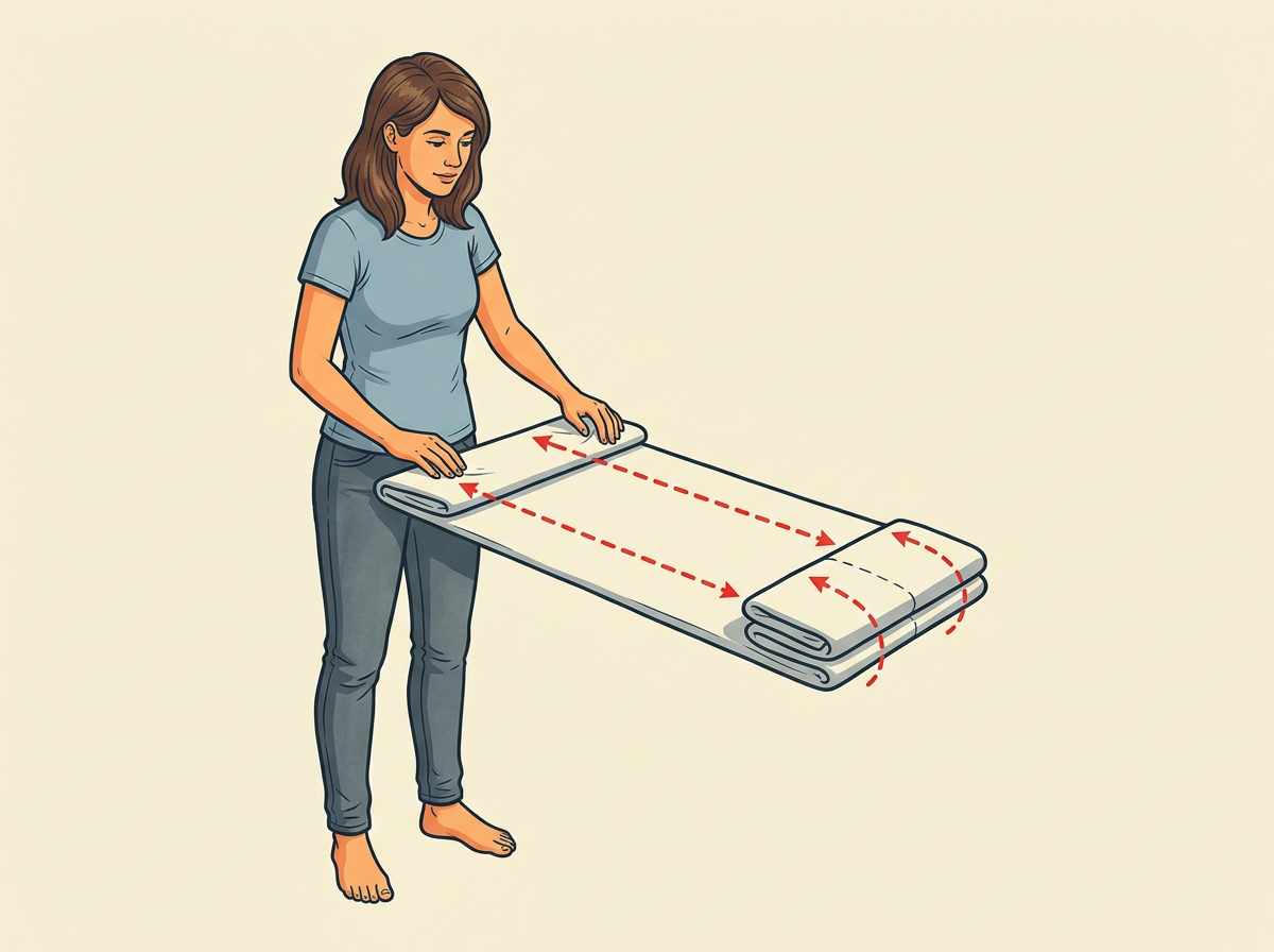6: FOLD in thirds lengthwise, then in half or thirds again to the size that fits your shelf.