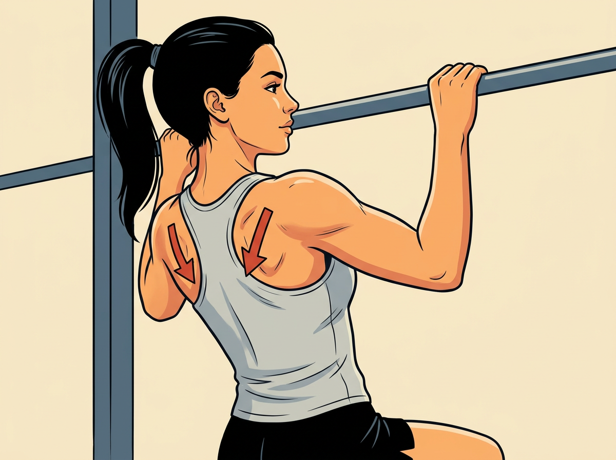 DRAW your shoulder blades down and together while arms stay straight.