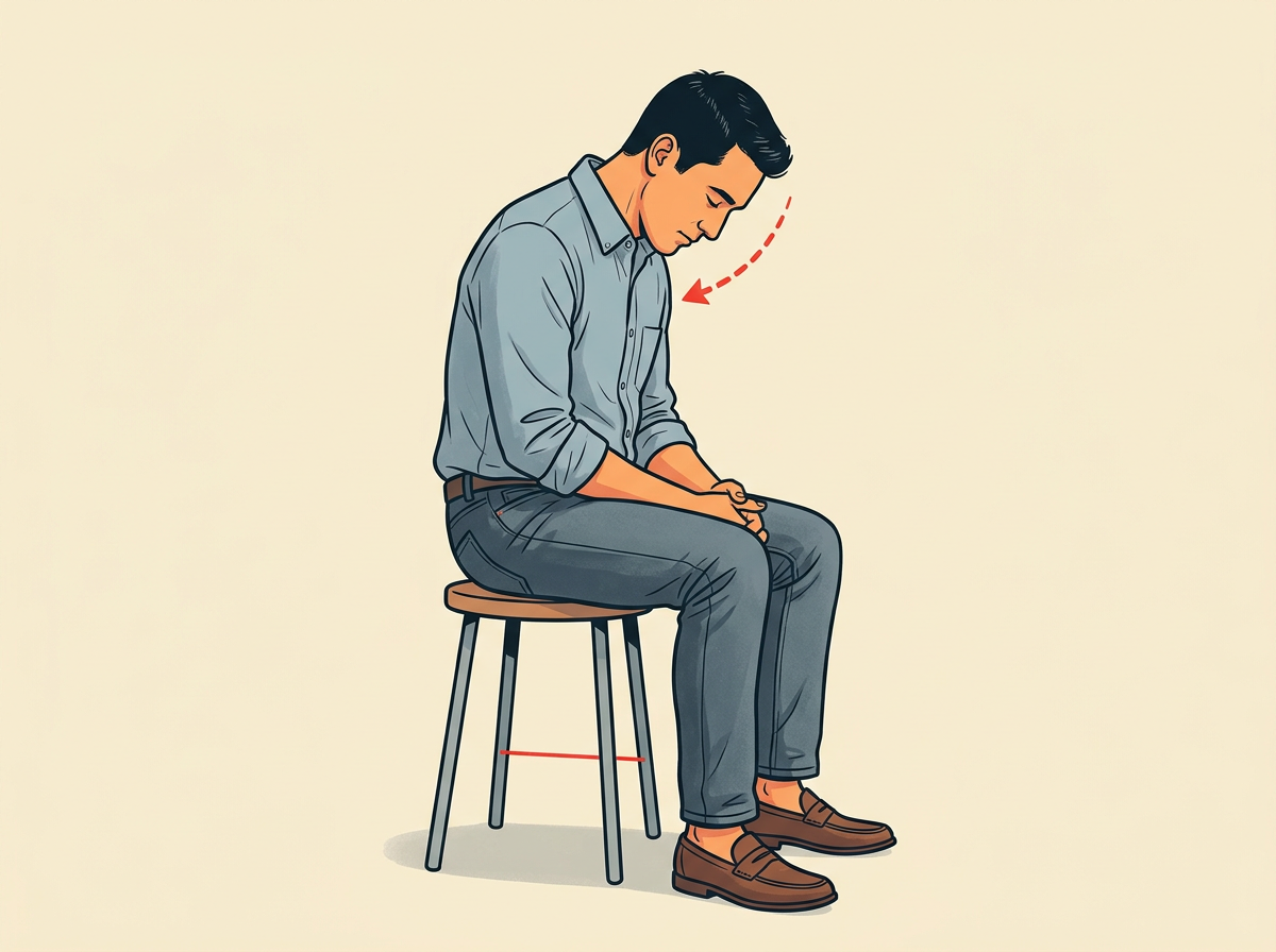 BOW your head forward until your chin points toward your chest or close both eyes.