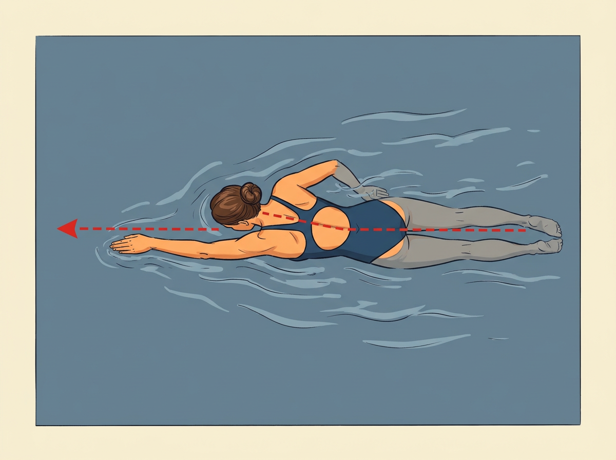 EXTEND one arm straight forward just under the surface while the other rests at your side.
