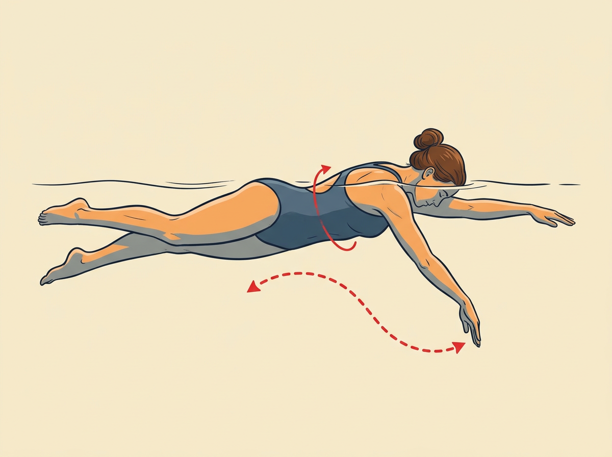 PULL the extended arm back under the body past the hip while the torso rotates toward that same side.