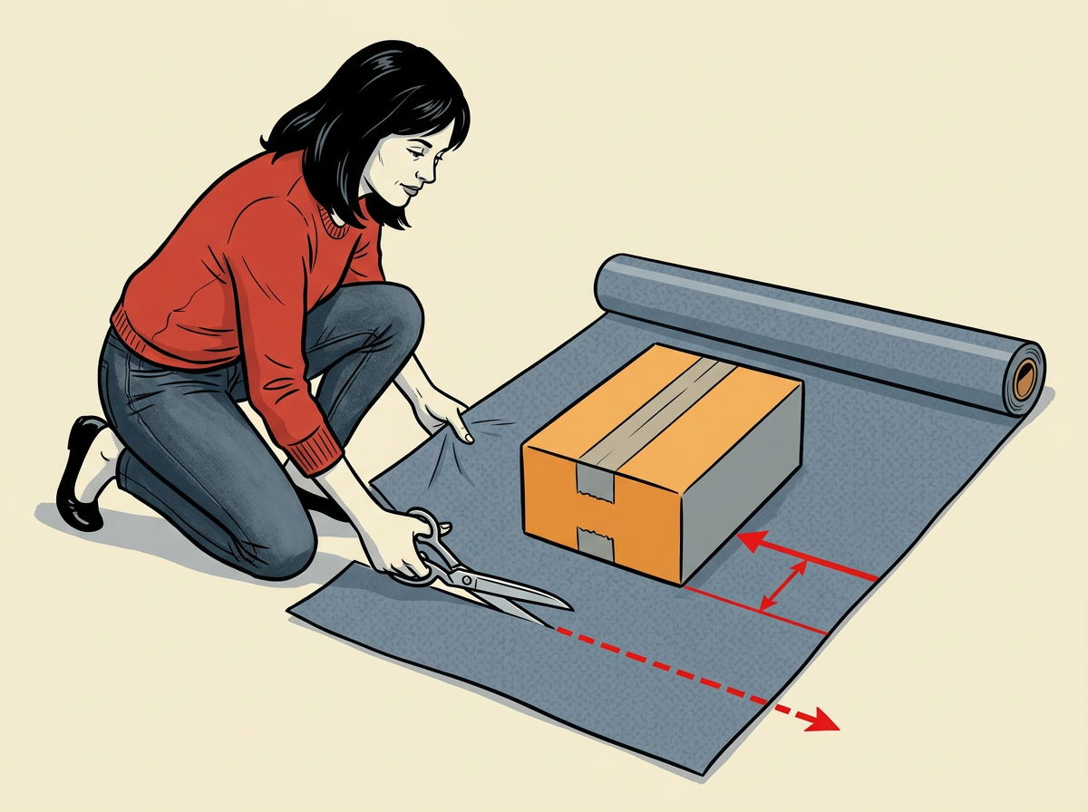 1: CUT the wrapping paper to length while keeping scissors blades pointed away from your body.