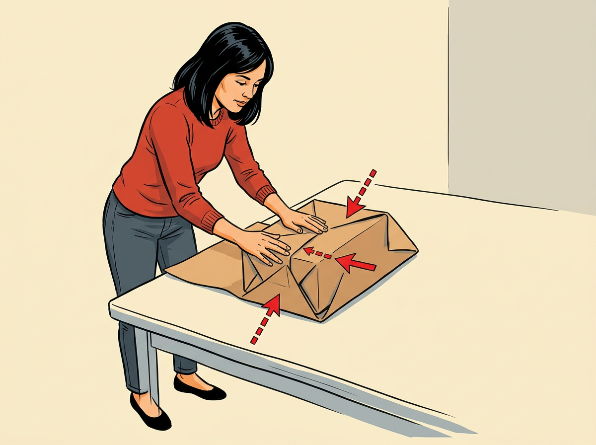 5: CREASE the paper at each short end by pushing the top and bottom flaps inward.