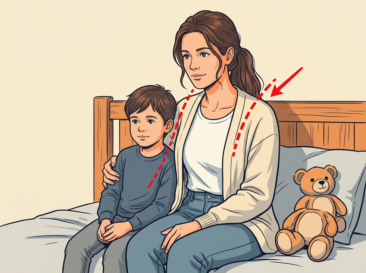 1: SIT side by side on the bed so your knees or shoulders nearly touch.