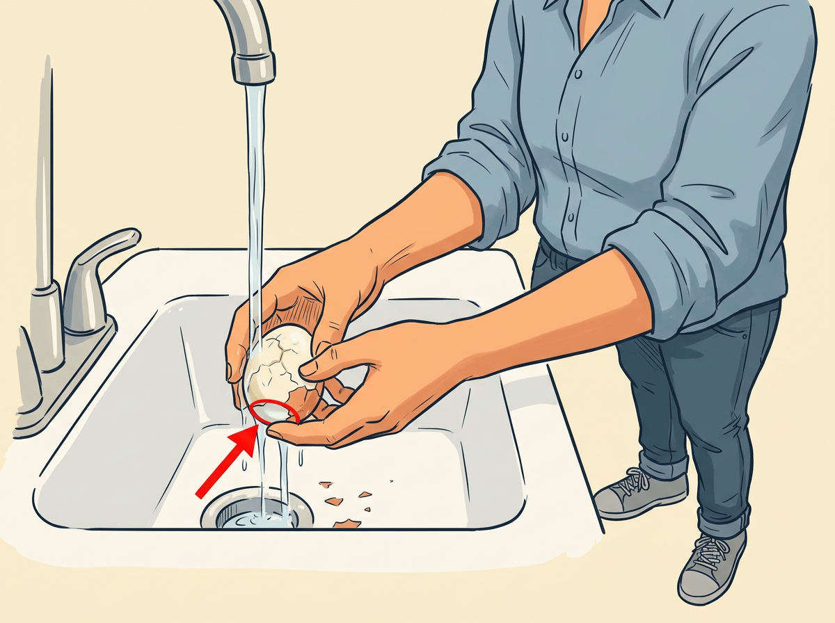 6: PEEL the egg under a thin cool stream after a gentle crack.