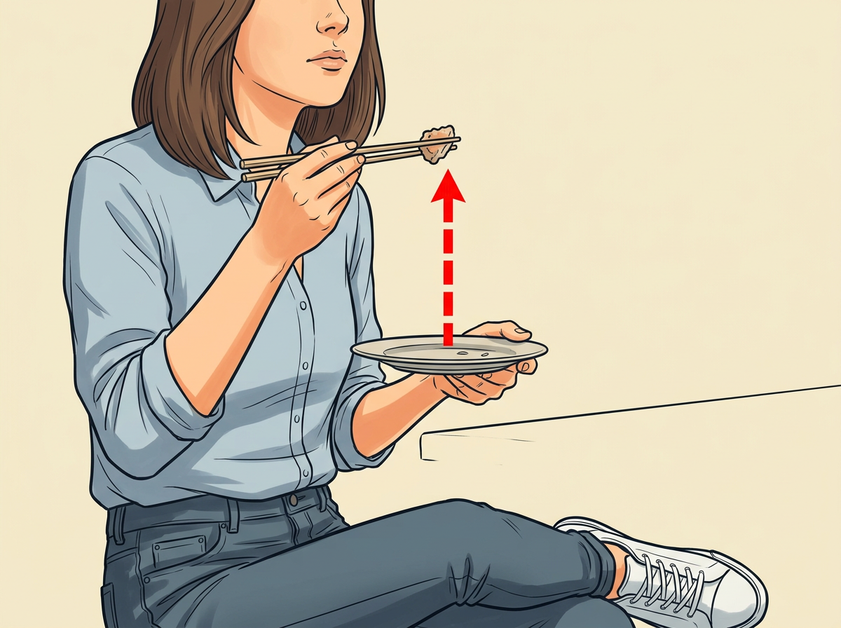 5: RAISE the food straight up to mouth level.