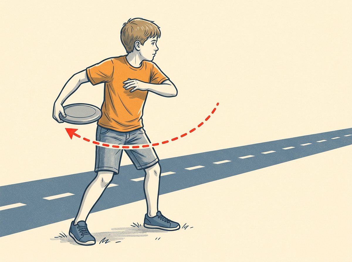REACH the disc back across your body near the opposite hip.