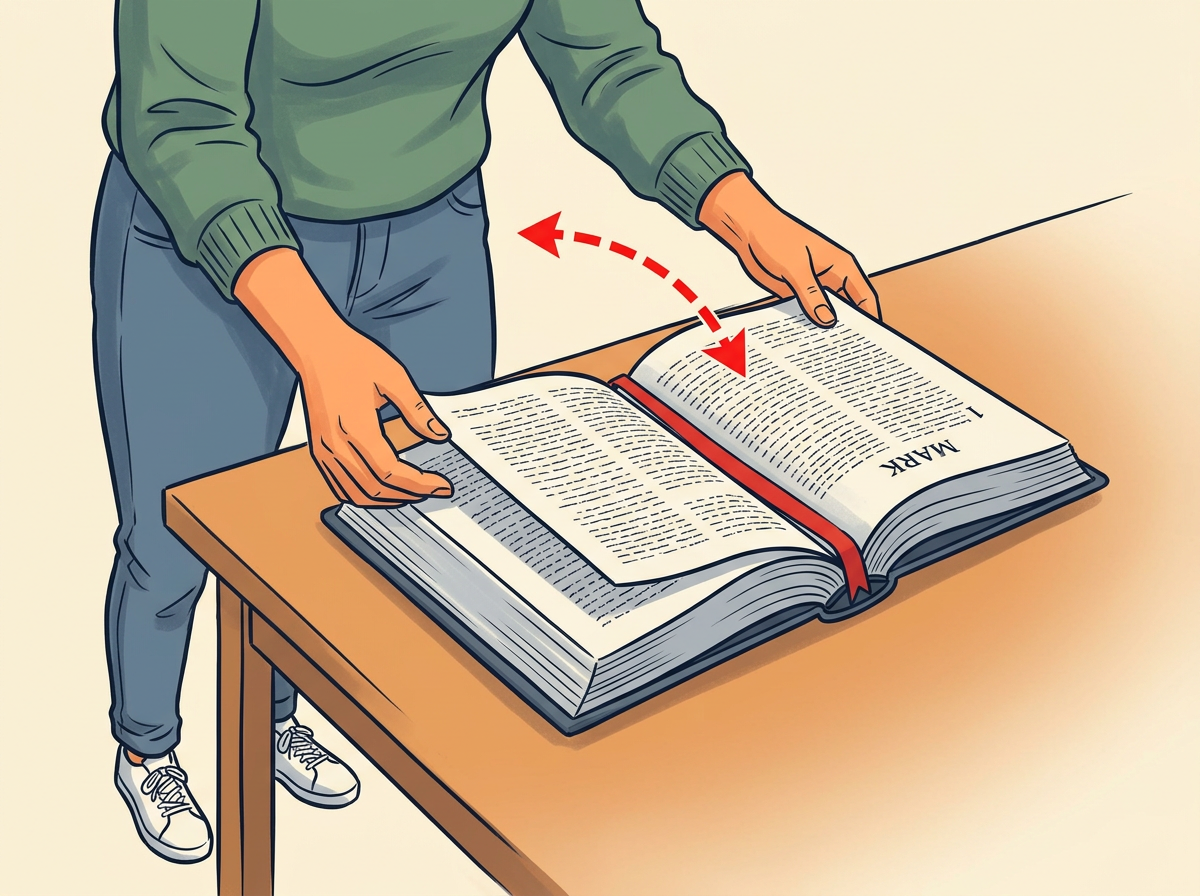 4: OPEN to chapter 1 of the book you marked and rest the pages flat.