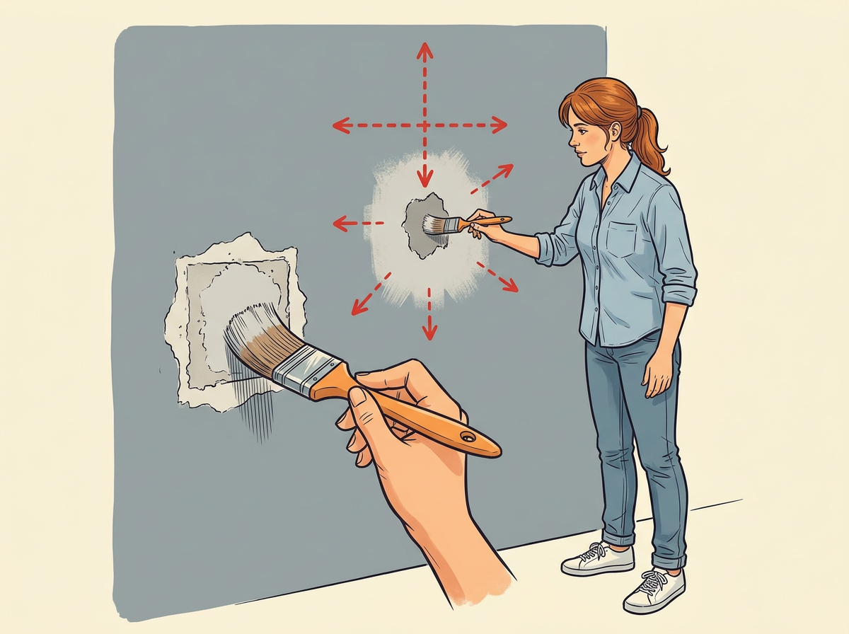 DAB matching paint over the spot with a small brush or fingertip using one thin coat.