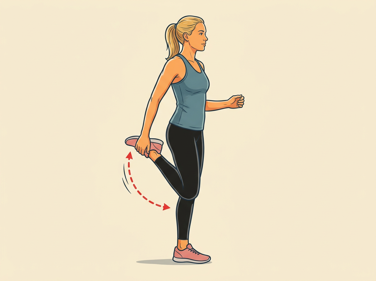 KICK heels up toward the glutes for thirty steps: keep thighs nearly vertical and jog lightly in place.