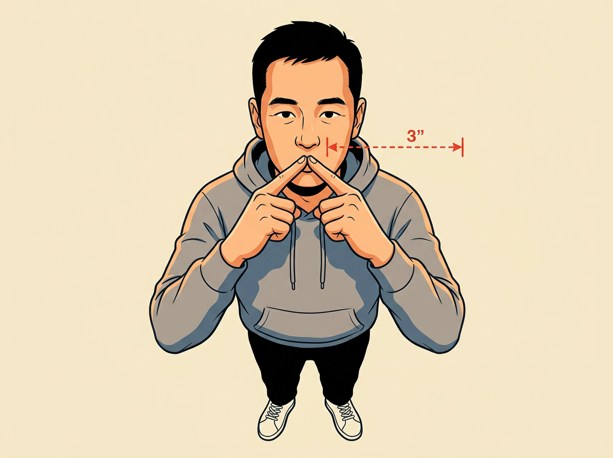 JOIN your two index fingertips together into a sharp point held three inches from your lips.