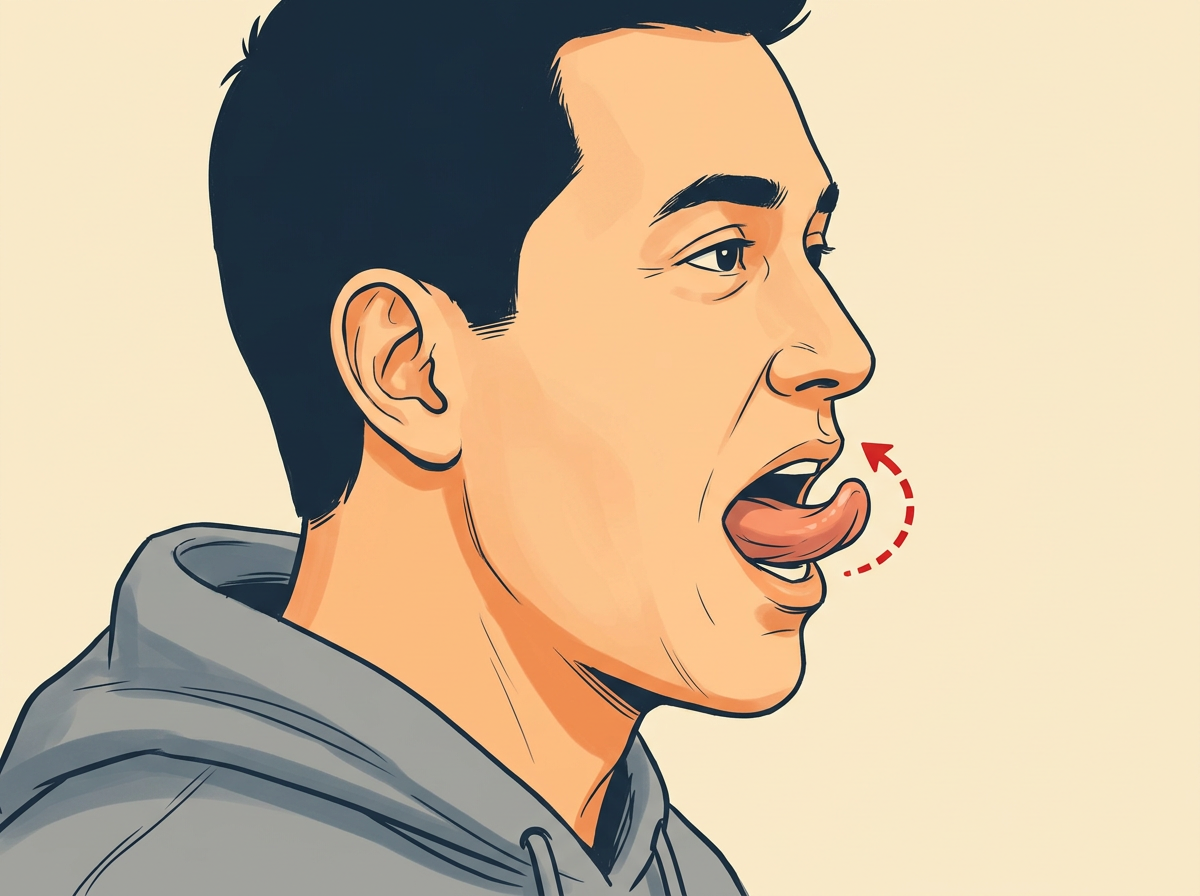 CURL your tongue tip back and down until it touches the soft floor near your throat.