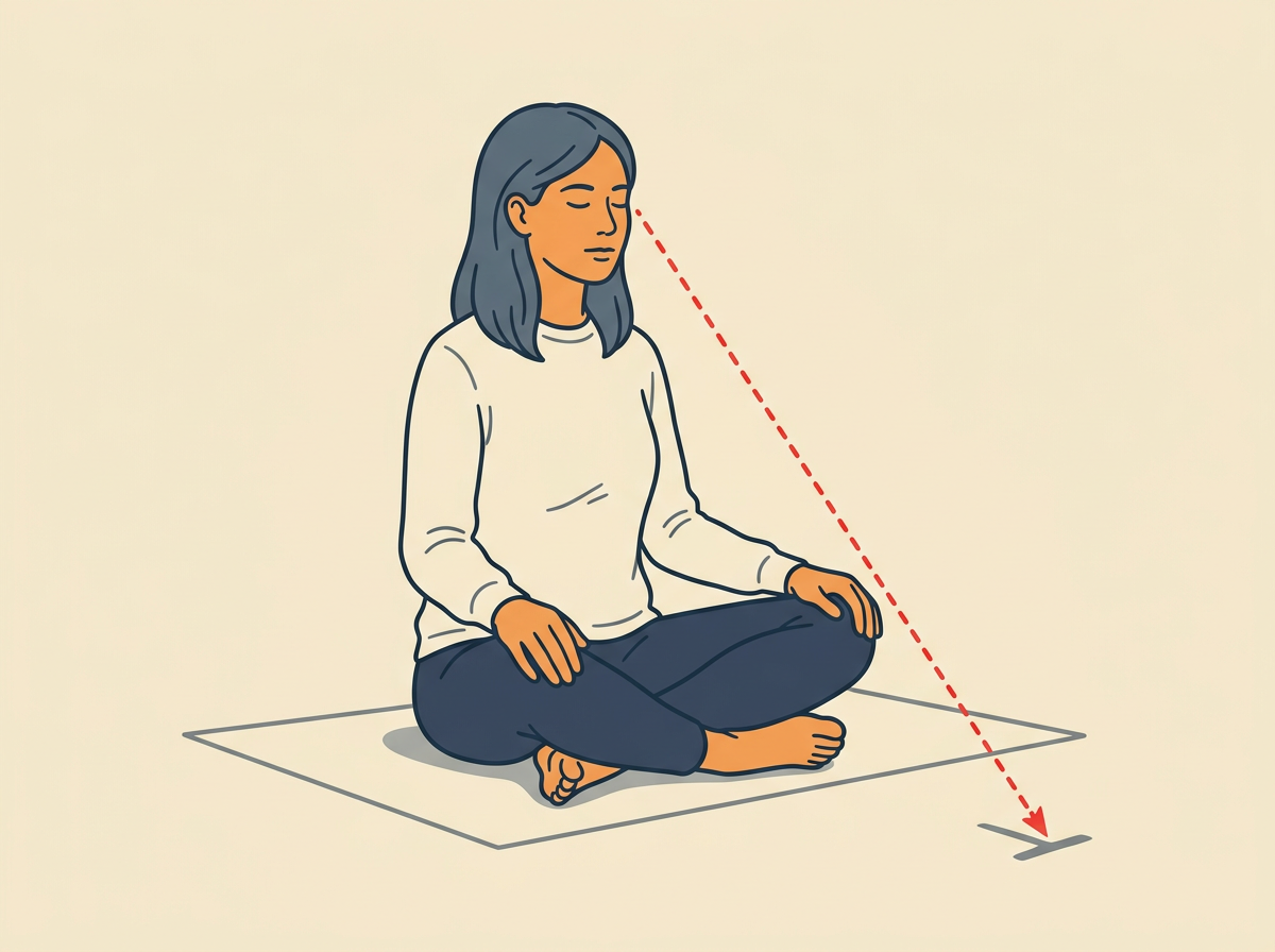 4: CLOSE your eyes or lower the gaze to a spot on the floor three feet ahead.
