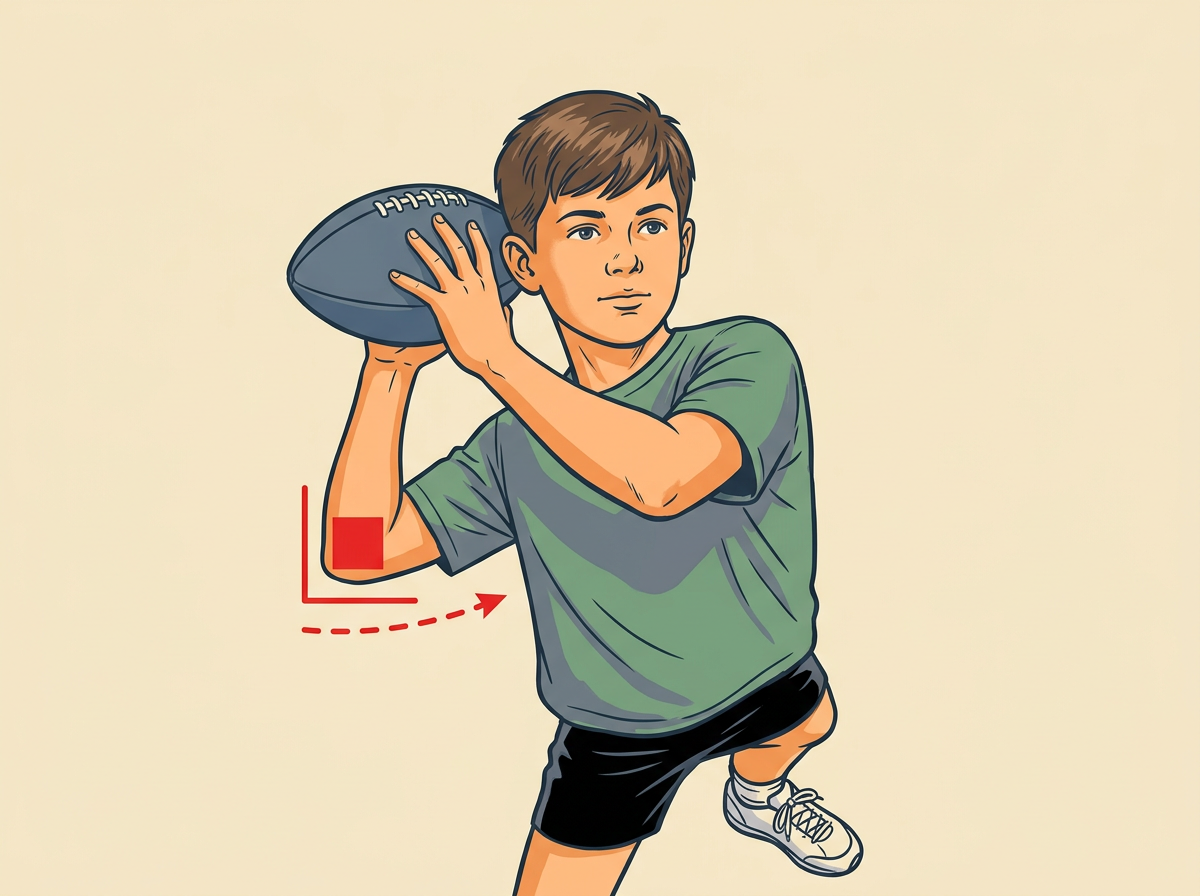 RAISE the ball to ear height with your throwing elbow bent at a right angle.