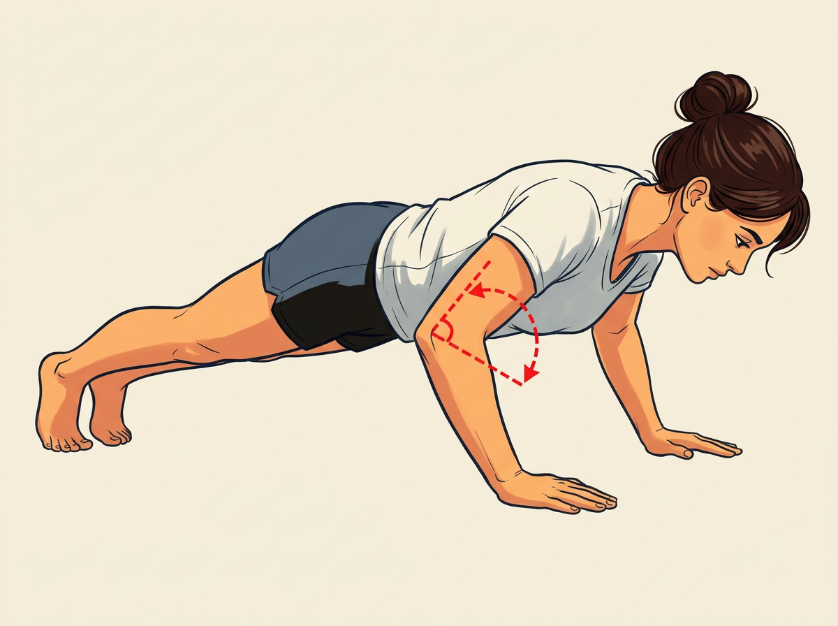 LOWER your chest by bending the elbows until they reach a ninety-degree angle.