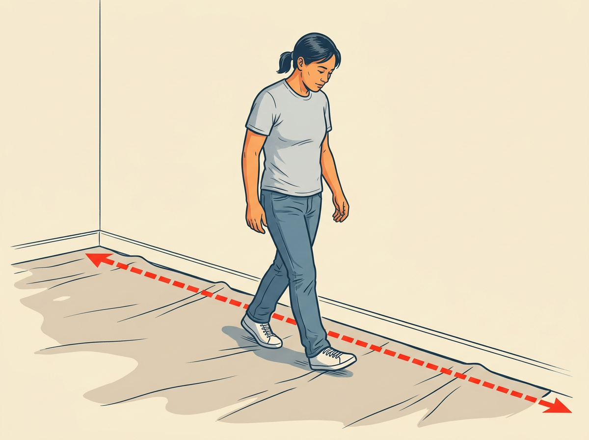 1: CHECK the floor is fully covered and the room is clear: drop cloth taped flat to the baseboards, furniture moved out or stacked in the center under plastic.