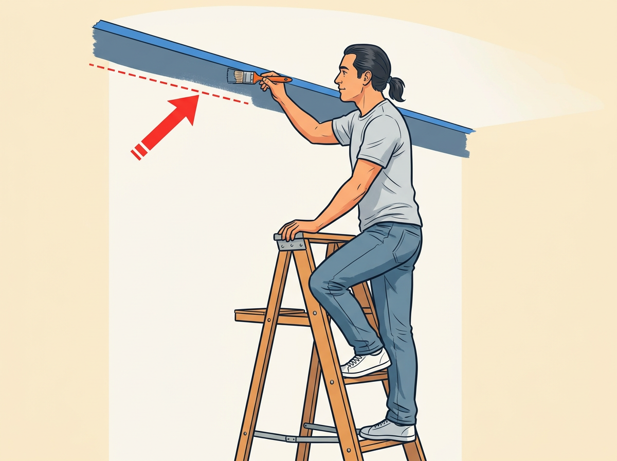 3: CUT in a two-inch border beside the tape with the angled brush: dip lightly, wipe excess on the can rim, then paint a clean strip.