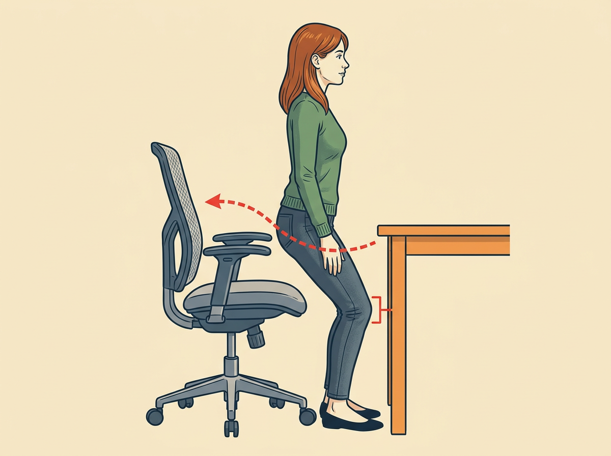 PRESS your hips back until they meet the chair backrest firmly.
