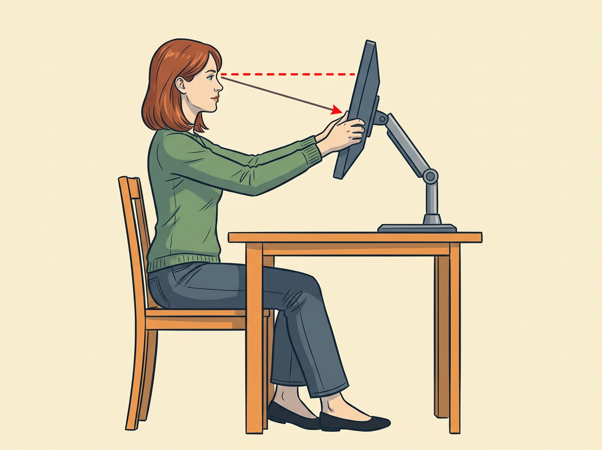 LIFT the screen until its top edge lines up with your straight-ahead eye level.