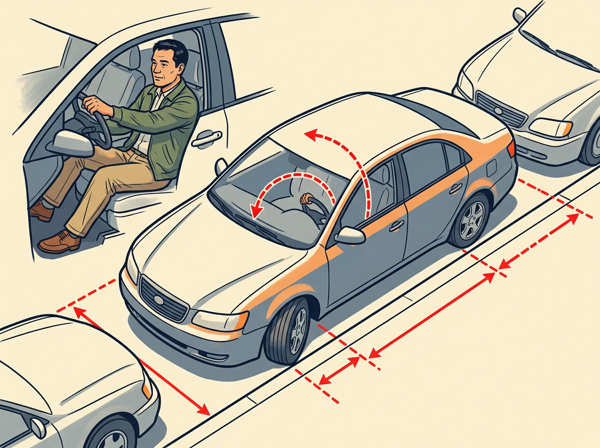 6: TURN the wheel all the way left and finish backing in.