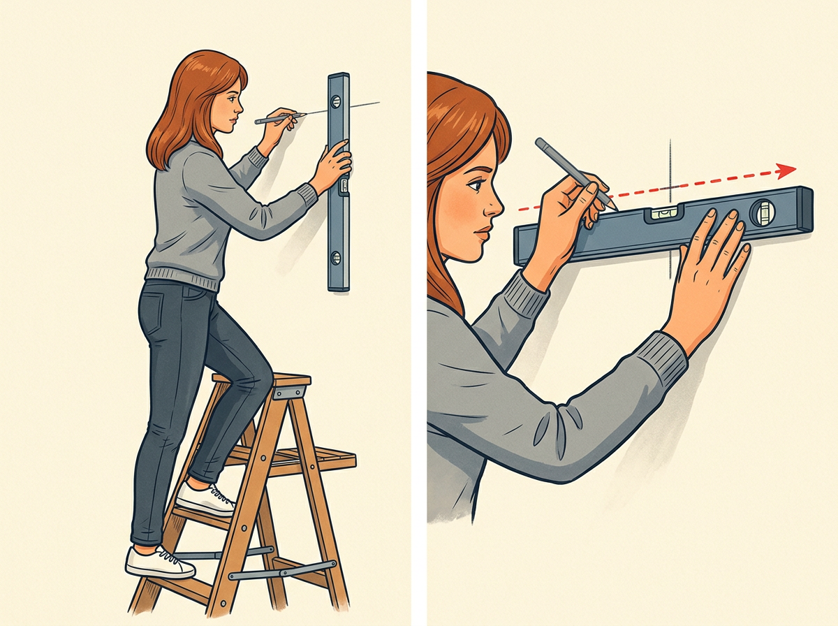 HOLD the spirit level across the cross and shift it until the bubble rests between the lines.