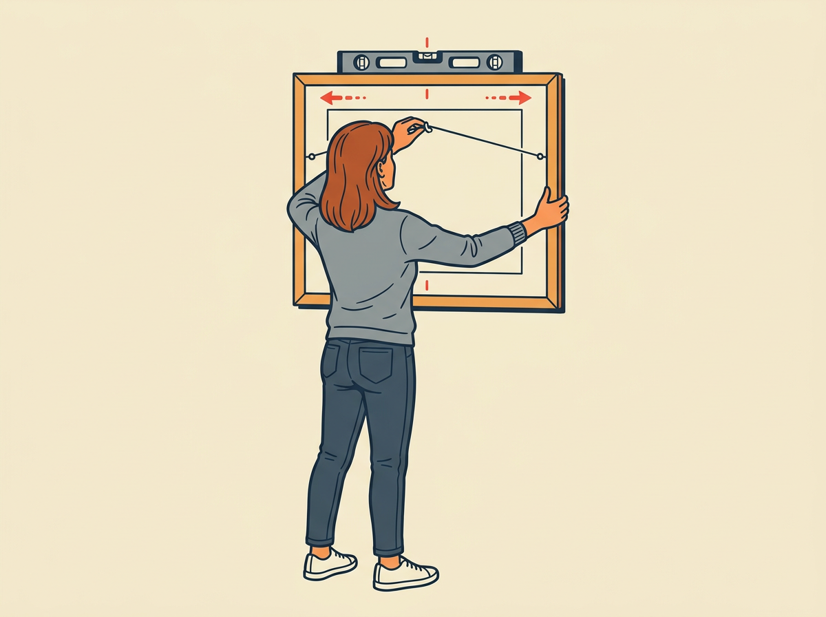 HANG the wire or sawtooth onto the hook and slide the frame until it looks centered on the wall.