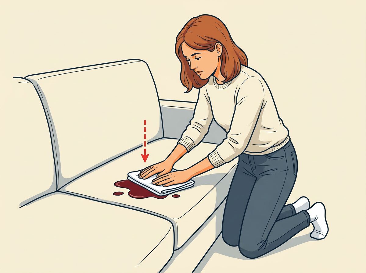 1: BLOT the fresh spill at once with a clean white cloth, pressing straight down.