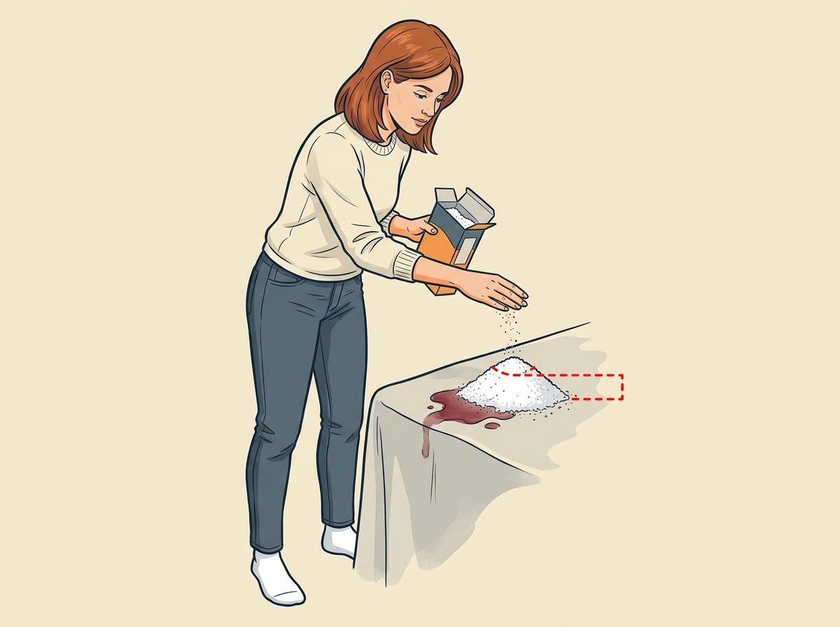 2: COVER the damp area with a thick layer of table salt until no fabric shows.