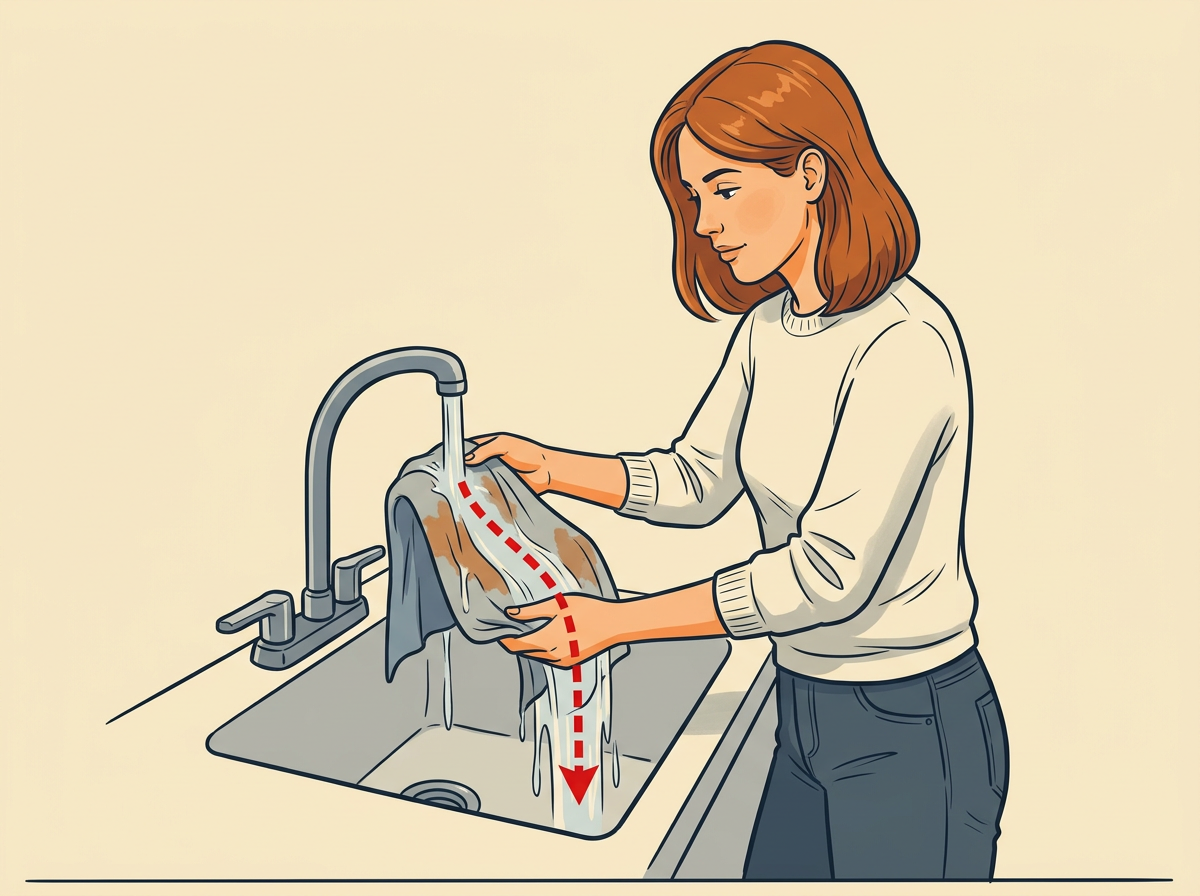 6: RINSE the soapy area under a gentle stream of cold water or by blotting with a fresh cold-wet cloth.