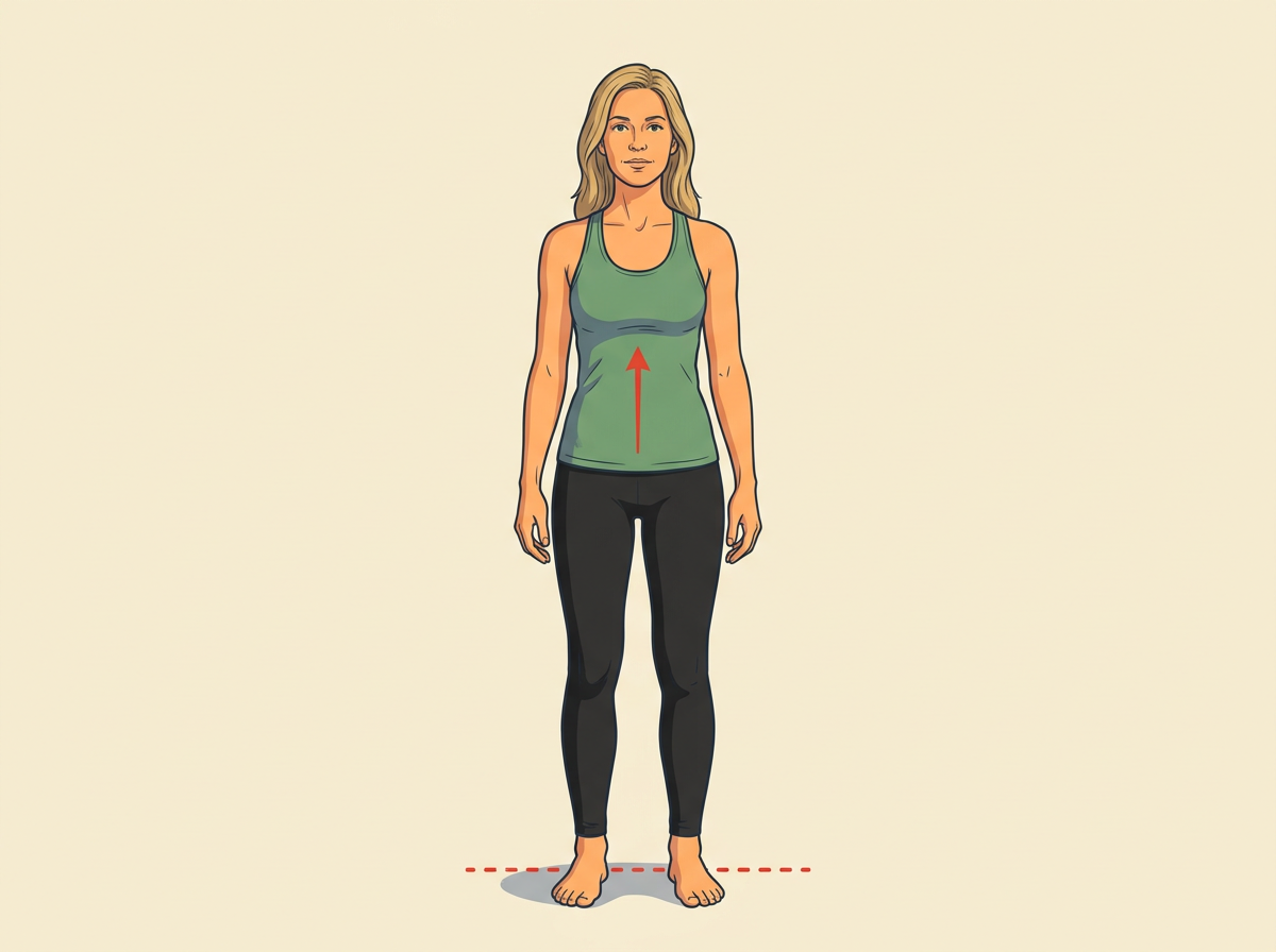 1: STAND tall with feet hip-width apart and toes pointed straight ahead.