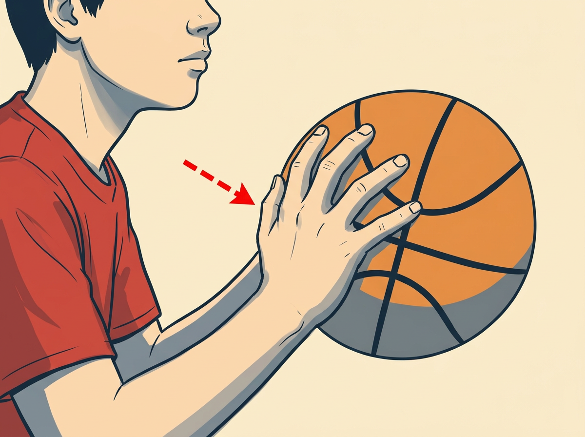 GRIP the ball on your shooting-hand finger pads with the guide hand resting on the side.