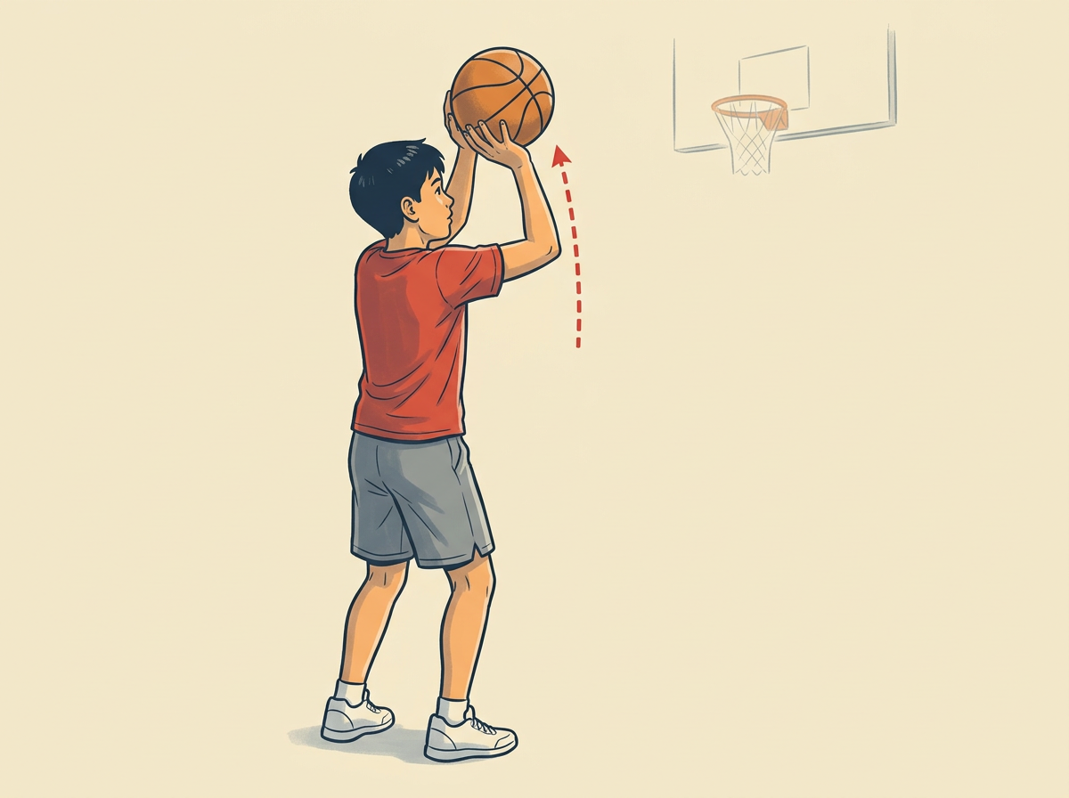 RAISE the ball to just above your forehead while keeping the shooting elbow tucked close to your body.