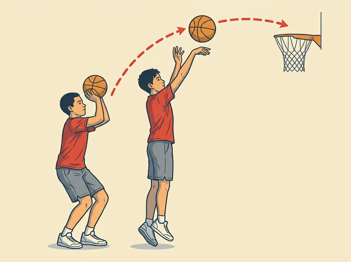 DRIVE up by extending your legs and shooting arm together in a smooth upward path.