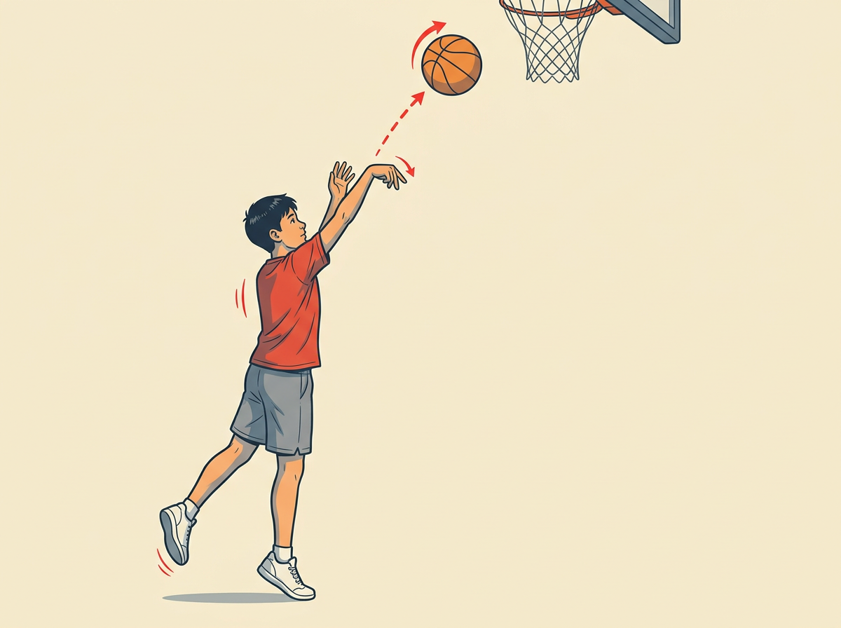 HOLD the follow-through with your wrist flexed and fingers pointing down toward the basket.