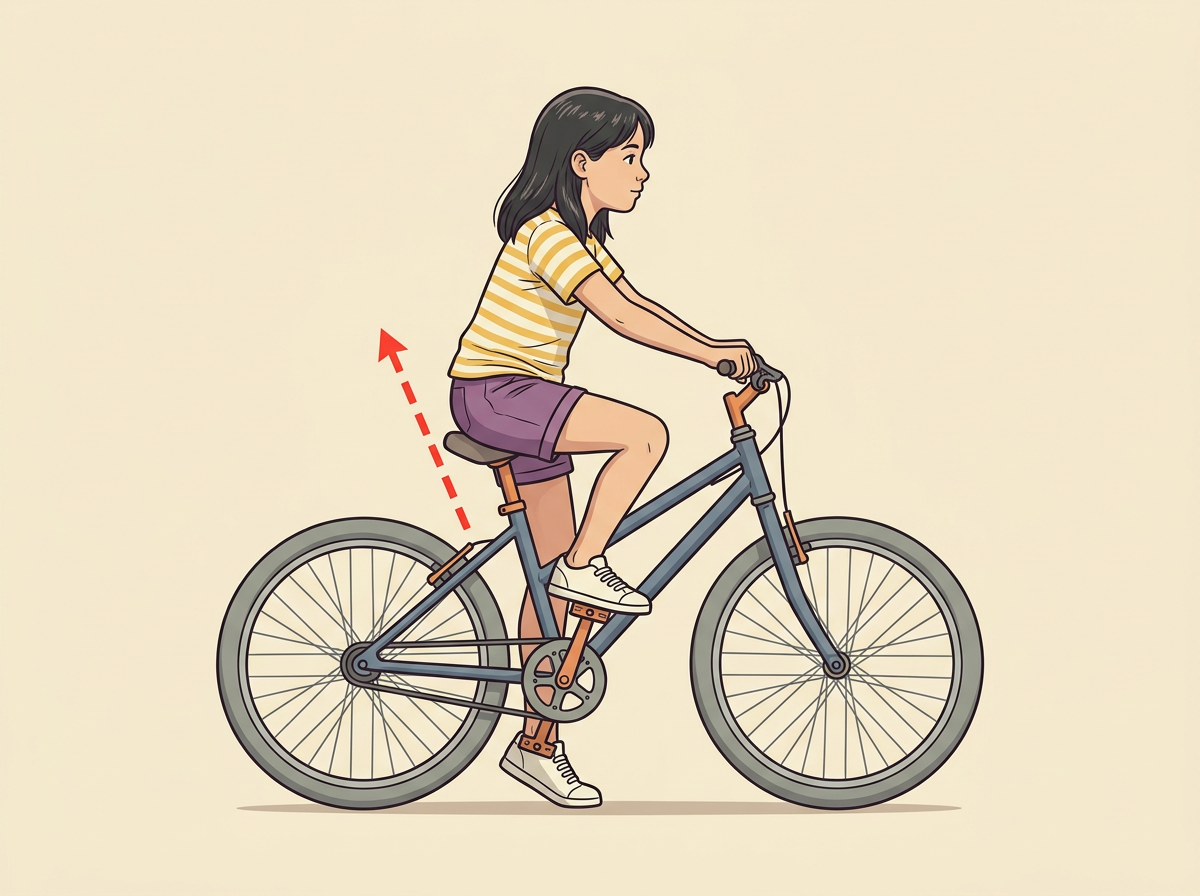 2: SIT on the seat with the frame upright: hands light on the grips, dominant-side foot (the one you kick a ball with) planted, other foot free to push.