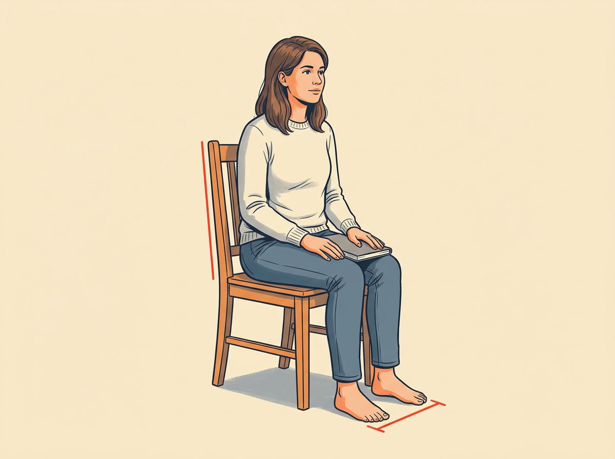 SIT with both feet flat on the floor and back against the chair.
