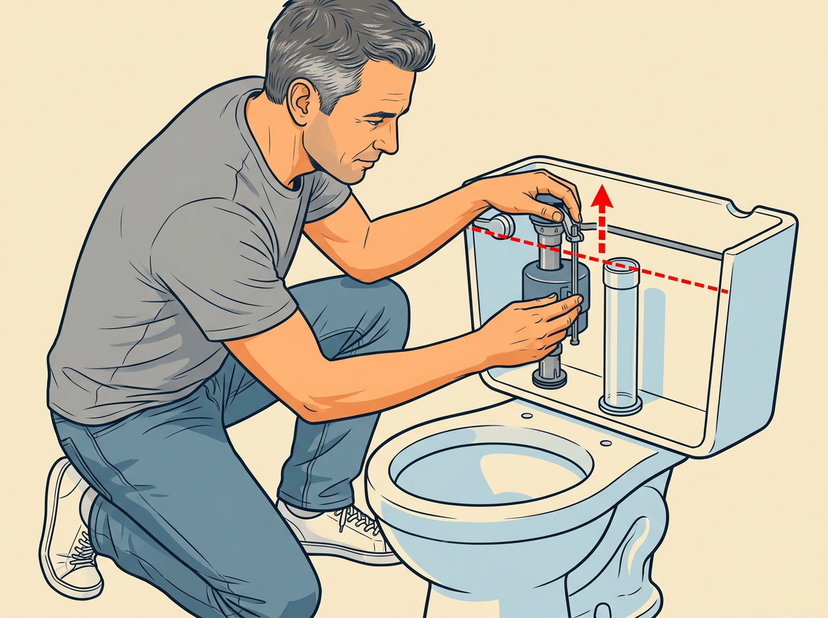 6: RAISE or lower the float until water stops one inch below the overflow rim.