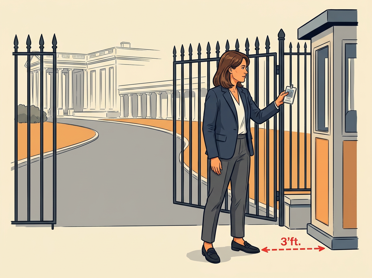1: ARRIVE at the Northwest Appointment Gate one hour before the scheduled briefing with your hard pass clipped outside your blazer.