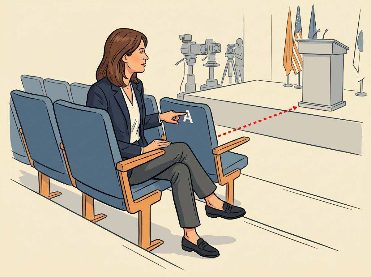 3: TAKE your assigned seat in the James S. Brady Press Briefing Room by matching the row letter on the chair back.