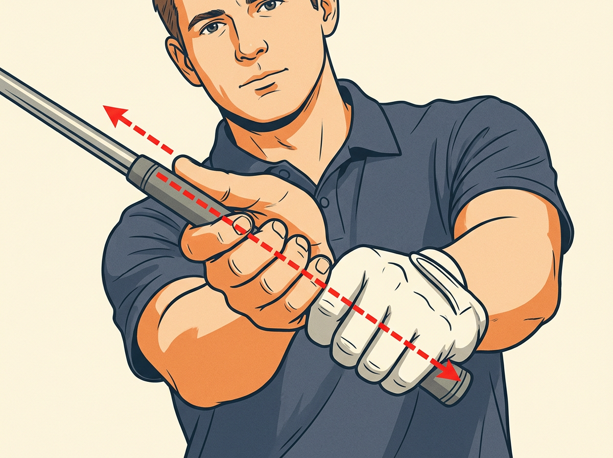1: GRIP the club with your lead hand so the handle runs across the fingers from the base of the little finger to the middle joint of the index.